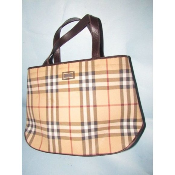 Burberry Brown Red White Black Nova Check Plaid Print Canvas Leather - Picture 11 of 12